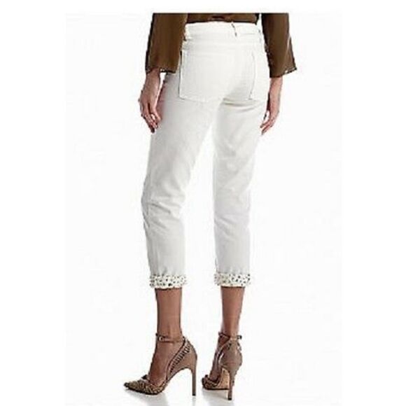 MICHAEL Kors Cream/Gold Studded Cuff Boyfriend Jeans retail $135 size 2 NWT - Picture 6 of 6